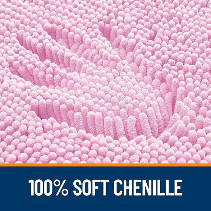 Bath Rug 47 x 24 Inch Chenille, Pink, Quick-Drying with Rubber Backing