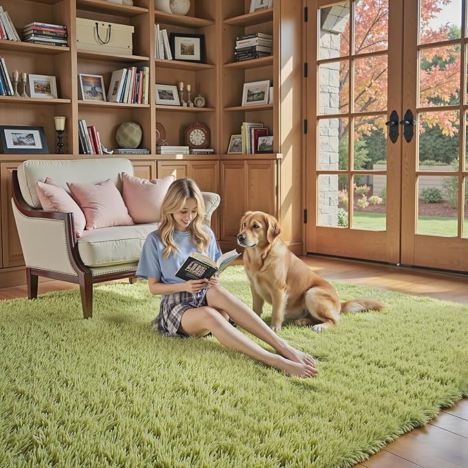 Rugs for Living Room 5x8, Alfombras para Salas Shag Large Plush Soft Area Rug, Shaggy Carpets for Bedroom, Kids Boys Girls Home Decor Aesthetic (Grass Green, 5x8 Feet)