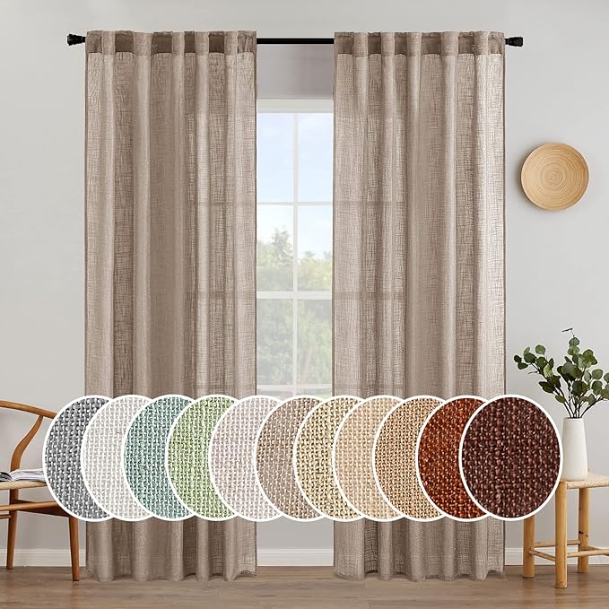 MIULEE Taupe Linen Curtains 84 Inch Length for Bedroom Living Room, Soft Thick Linen Textured Window Drapes Semi Sheer Light Filtering Back Tab Rod Pocket Burlap Look Farmhouse Country Decor, 2 Panels