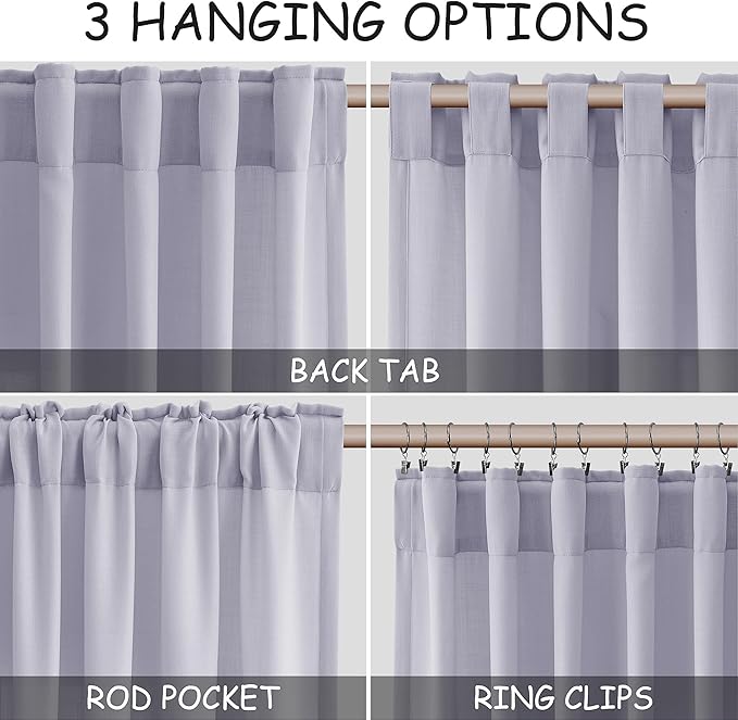Nanspring Lavender Purple Linen Curtains 96 Inches Long for Living Room Boho Decor Light Filtering Semi Sheer Curtain Back Tab Rod Pocket Modern Luxury Drapes for Bedroom Office 52x96, 2 Panels
