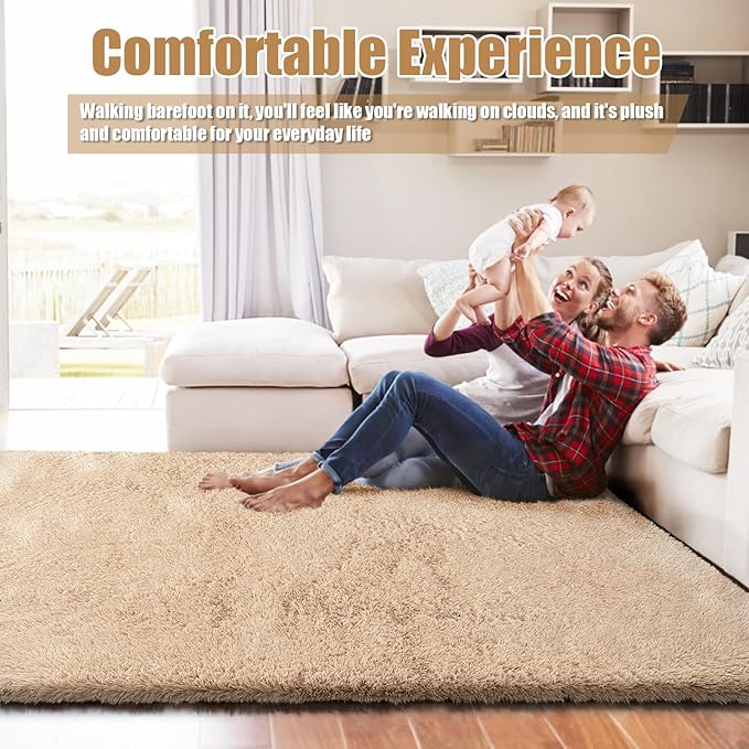 9x12 Fluffy Area Rugs for Living Room,Large Fuzzy Shag Area Rug for Bedroom,Beige Soft Non-Shedding Indoor Plush Carpet for Kids Bedroom Nursery Home Decor