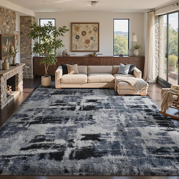 9x12 Ft Extra Large Shag Rugs for Living Room, Ultra Soft Fluffy Furry Area Rugs for Bedroom Indoor Floor, Aesthetic Carpet for Kids Home Decor (Blue)