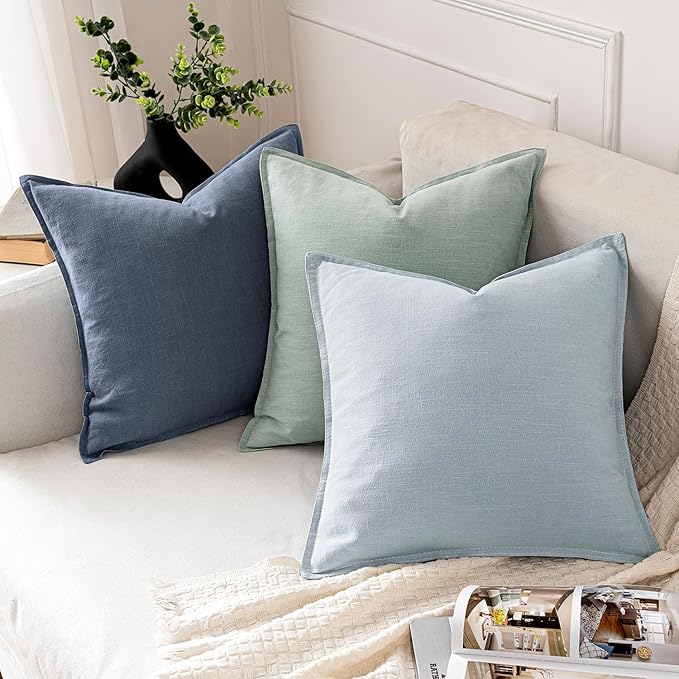 MIULEE Decorative Linen Euro Sham Pillow Covers 24x24 Inch Blue Ashes Boho Farmhouse Neutral Couch Throw Pillows for Bed Pack of 2 Accent Modern Pillowcase Sofa Livingroom Home Decor