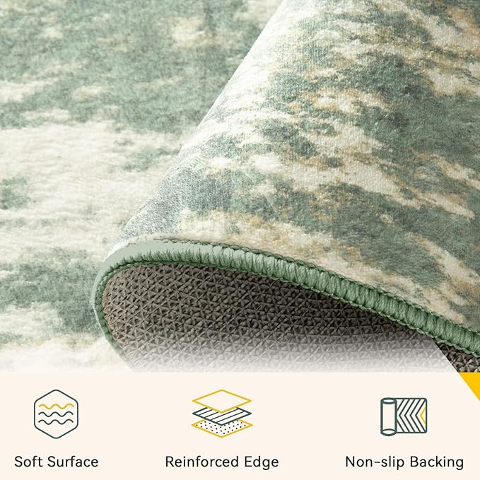 Washable Area Rugs 6'x9' Non-Slip Modern Abstract Soft for Living Room Entryway Bedroom Nursery, Print Pattern, Light Green/Yellow