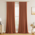Guken Terracotta 100% Blackout Curtains 96 Inch Length 2 Panels Set Fall Curtains for Living Room Bedroom Back Tab Thermal Insulated Black Out Linen Drapes, 52x96