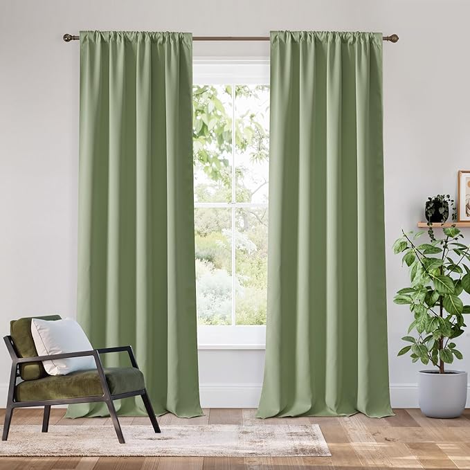 RYB HOME Bedroom Blackout Curtains 84 inches Long, 100% Blackout Thermal Insulated Noise Reducing Curtains for Living Room Nursury, 42 inches Wide by 84 inches Long, Sage Green