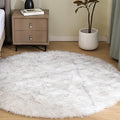 Goolela Round Sheepskin Rugs 4ft Circle Fluffy Faux Fur Rug Shaggy Rug for Bedroom Dorm Living Room Plush Shag - White with Grey Tips