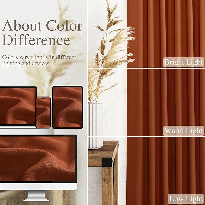 Nanspring Terracotta Linen Curtains 90 Inches Long 2 Panel Set Back Tab Boho Rustic Farmhouse Curtain for Living Room Semi Sheer Light Filtering Luxury Home Decor for Bedroom Dining Room 60x90