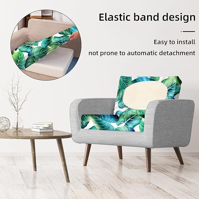 8 Pcs Stretch Patio Cushion Covers,Outdoor Couch Covers Replacement,Outdoor Couch & Sofa Slipcovers,for Patio Furniture Cushion Covers,Washable Reusable Furniture Protector (Green Leaf, Cover Only)