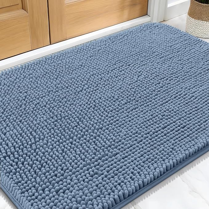 OLANLY Dog Door Mat for Muddy Paws 30x20, Absorbs Moisture and Dirt, Absorbent Non-Slip Washable Doormat, Quick Dry Chenille Mud Mat for Dogs, Entry Indoor Entryway Carpet for Inside Floor, Airy Blue