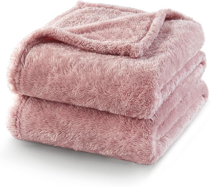 Exclusivo Mezcla Plush Fuzzy Fleece Bed Blanket Queen Size, Super Soft, Fluffy and Warm Blankets for Couch, Bed, All Season (Dusty Pink, 90x90 inches)