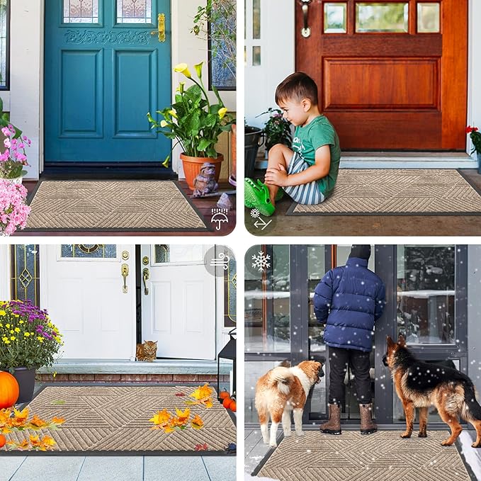 Smiry Front Door Mat Outside Entrance, Heavy Duty Sturdy Natural Rubber Doormat, Trap Dirt and Moisture, Easy Clean Low Profile Welcome Floor Mats for Indoor Outdoor Entry, 35X23 Inch, Mixed Camel