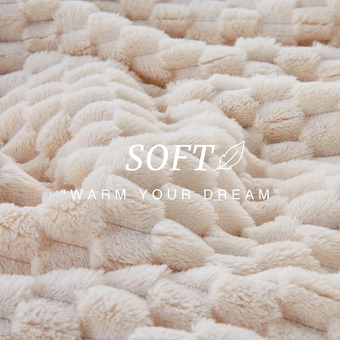 EXQ Home Fleece Blanket Queen Size for Bed or Couch - 3D Imitation Turtle Shell Jacquard Decorative Blankets - Cozy Soft Lightweight Fuzzy Flannel Blanket Suitable for All Seasons(90"×90",Beige)