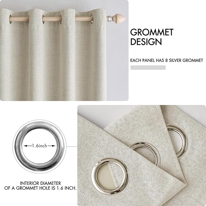 MIULEE 100% Blackout Linen Textured Curtains for Bedroom Solid Thermal Insulated Cream Grommet Room Darkening Curtains & Drapes Luxury Decor for Living Room Nursery 42 x 63 Inch (2 Panels)