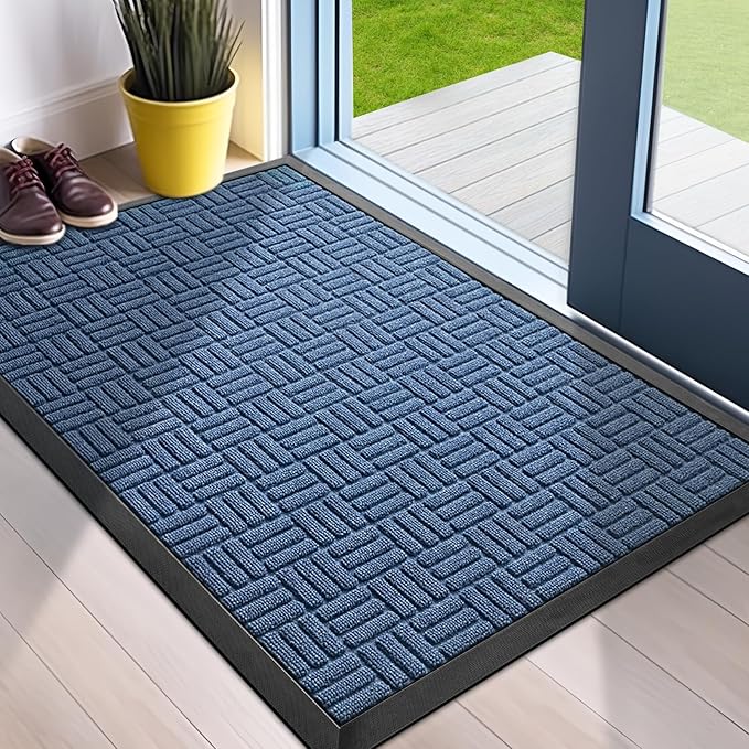Mibao Front Door Mat, Heavy Duty Durable Welcome Mat for Outdoor Indoor, Dirt Trapper Waterproof Super Absorbent Door Mat for Entryway Outside Patio Porch, 29.5" x 17", Blue