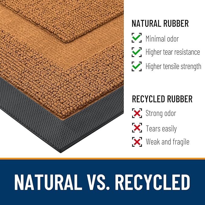OLANLY Front Door Mat Indoor Outdoor Entrance, Waterproof All-Season, All-Weather Doormat, Sturdy Natural Rubber, Low Profile, Easy Clean Patio Porch Entryway Mat, 47x32, Tangerine Orange