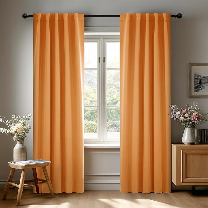 Deconovo Rod Pocket and Back Tab Blackout Curtains for Living Room Thermal Insulated Room Darkening Curtains 42Wx95L Inch Orange Flame 2 Panels