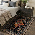 Area Rugs 3'x5' Washable Non-Slip, Floral Vintage Distress Print Pattern Medallion Carpet for Living Room Bedroom Dining Room, Black Colorful Floral Dark Tan