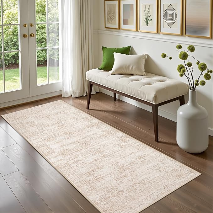 Hallway Runner Rug Non Slip - Washable 2.6x8 Kitchen Rugs for Living Room, Low-Pile Soft Bedroom Rug Indoor Floor Stain Resistant Carpets for Entryway, Laundry, Bathroom Beige Brown