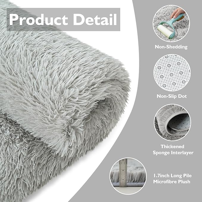 yulidayang Soft Round Area Rug for Kids Bedroom, Fluffy Fuzzy Shaggy Rug 3'X3'for Living Room, Non Slip Circle Plush Rug for Girls Room Nursery Dorm Decor,Light Grey