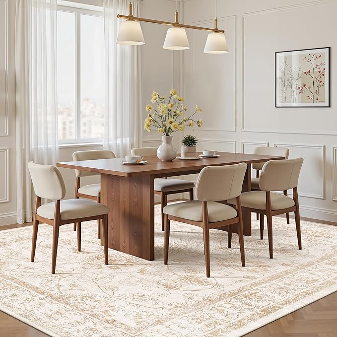 Madane Washable 6x9 Area Rugs for Living Room, Vintage Natural Rug with Non-Slip Backing, Soft Stain Resistant Throw Rugs Thin Carpet for Bedroom Dining Room Farmhouse (6 x 9, Wood/Ivory)