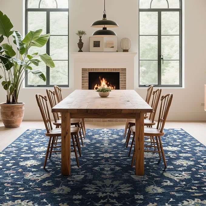 Washable Rugs 8x10 Area Rugs for Living Room,Bedroom,Dining Room- Soft Low Pile Stain-Resistant Carpet with Non-Slip Rubber Backing,Vintage Large Area Rug for Nursery Home Office Decor