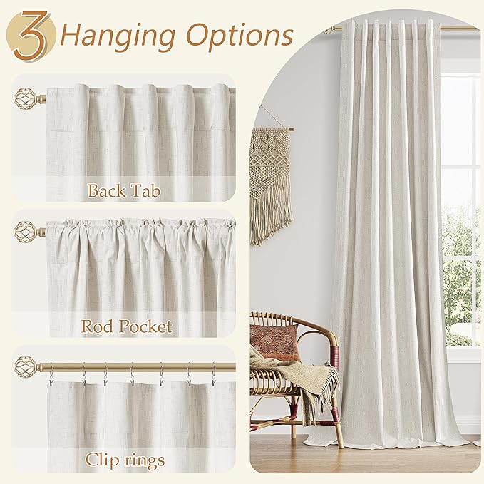 Guken 100% Blackout Boho Curtains 80 Inch Long 2 Panels Set for Living Room Bedroom Back Tab Room Darkening Winter Thermal Insulated Black Out Drapes Window Curtain, 52x80