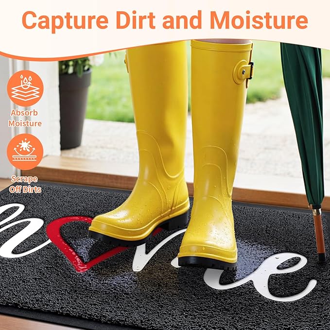 StepLively Door Mat Home Welcome Mats Outdoor and Indoor, Heavy-Duty Low-Profile Non-Slip Front Welcome Mat for Home Entrance, Outside Entry, Yard, Floor, Patio (30''x17.5'', Black)