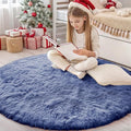 OLANLY Denim Blue Round Rugs for Bedroom - Machine Washable, 4 ft Circle Area Rugs for Living Room, Soft and Fluffy Shaggy Carpet for Teen Girl and Boys, Nursery Rooms, Dorms, Home Decor Aesthetic