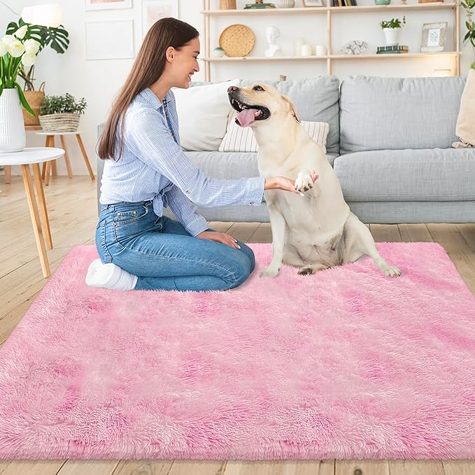 Small Area Rug for Bedroom 3x5ft Mini Tie-Dye Pink Fluffy Rug Mat Bedside Throw Rug for Kids Room Boys Teens Nursery Baby Dorm Living Room Home Decor Aesthetic Carpets for Modern Floor Rug