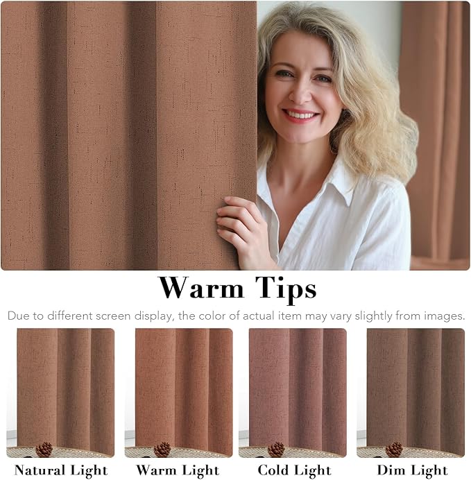 H.VERSAILTEX Bedroom Curtains Blackout Linen Blackout Curtains 84 Inches Long, 100% Blackout Thermal Textured Linen Look Curtain Draperies Grommet with White Liner, 2 Panels, Washed Spice
