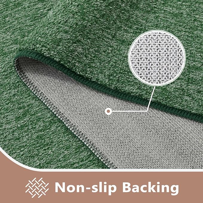 FinRèc 2x6 Washable Runner Rugs for Kitchen Hallway Bedroom, Low Pile Thin Rug Solid Color, Non-Slip Carpet Indoor for Home Decor (Green)