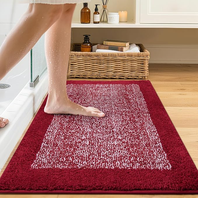 36x24 Large Bathroom Rugs Washable Non Slip, Red Bath Mat for Bathroom Floor Tub, Soft Absorbent Quick Dry Mats for Shower, Bathtub,Home Decor