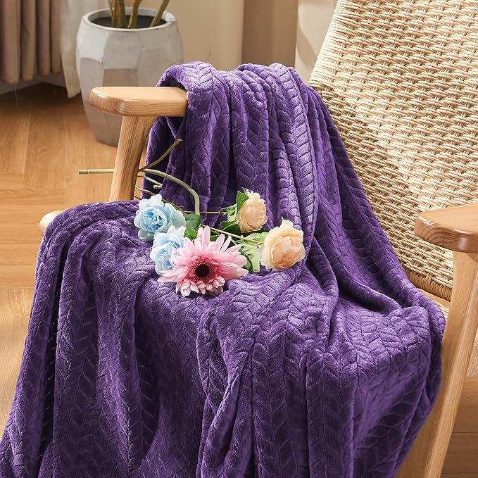 inhand Purple Fleece Twin Blanket, Super Soft Flannel Leaves Pattern Fuzzy Blanket for Couch Sofa Bed, 60 x 90 Inches
