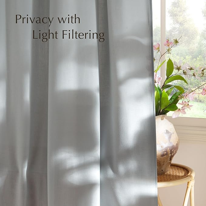 NICETOWN Light Cyan Linen Curtains for Bedroom, Grommet Thick Flax Semi Sheer Light Filtering Window Treatments Privacy Assured Drapes for Living Room, W55 x L96, 2 Panels