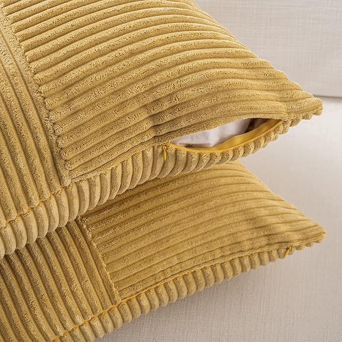 Fancy Homi 2 Packs Mustard Yellow Decorative Throw Pillow Covers 18x18 Inch for Living Room Couch Bed, Farmhouse Boho Home Decor, Soft Corss Corduroy Patchwork Textured Accent Cushion Case 45x45 cm