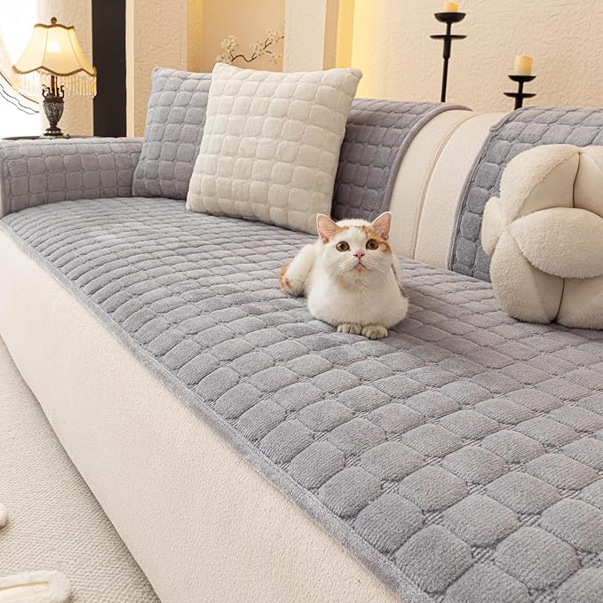 Velvet Couch Covers for Dogs, Dog Sectional Couch Covers, Pet Couchs Cover for Loveseat, Couchs Protector for Dogs, Sectional Sofa Cover for Pet Washable(1PC,Light Grey,27.6"×59")