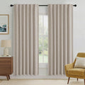 RYB HOME Natural Beige 100% Blackout Linen Curtains 72 inch Long, Thermal Insulated & Privacy Assurd Drapes for Bedroom/Office/Nursery, Rod Pocket & Back Tab Window Treatment, W52 X L72, 2 Panels