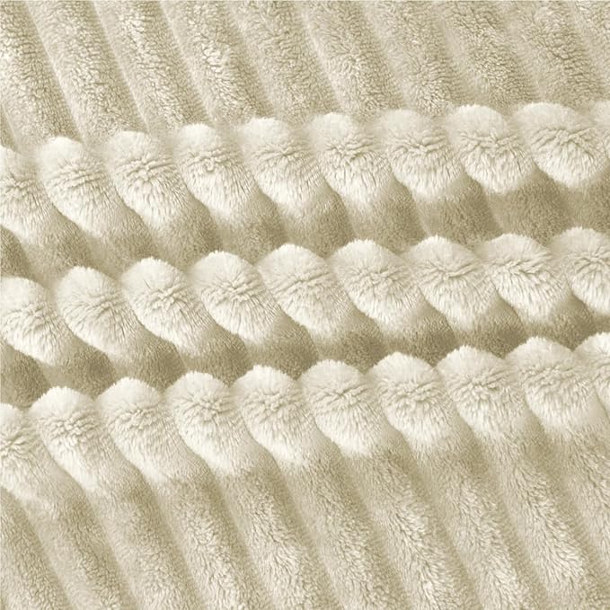BEDELITE Fleece Blanket King Size – 3D Ribbed Jacquard Soft and Warm Decorative Fuzzy Blankets – Cozy, Fluffy, Plush Lightweight Throw Blankets for Couch, Bed, Sofa(Beige, 108x90 inches)