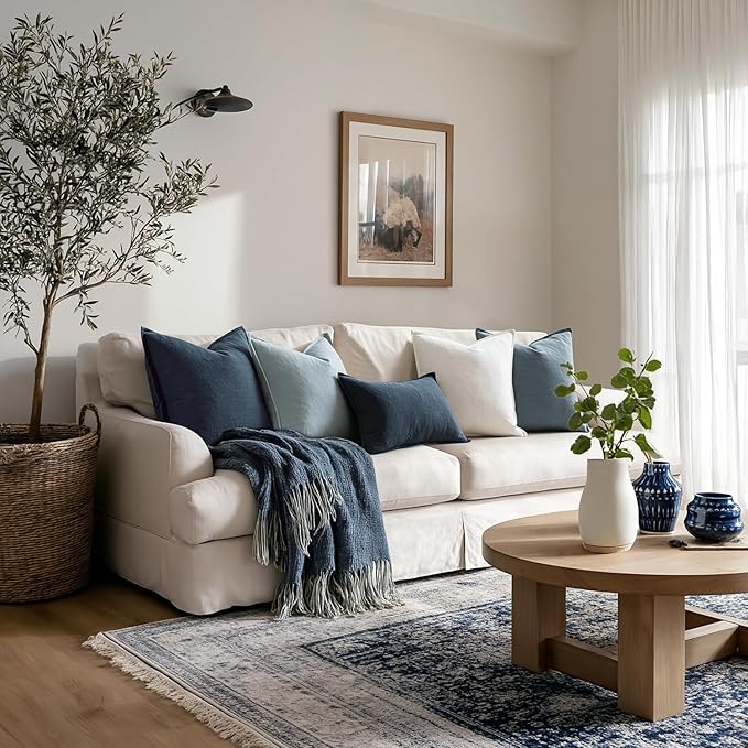 MIULEE Blue Pillow Covers Pack of 4 Decorative Natural Solid Throw Pillow Covers Soft Accent Boho Farmhouse Couch Pillowcases Modern Spring Home Decors for Living Room Bed Sofa 18x18 Inch