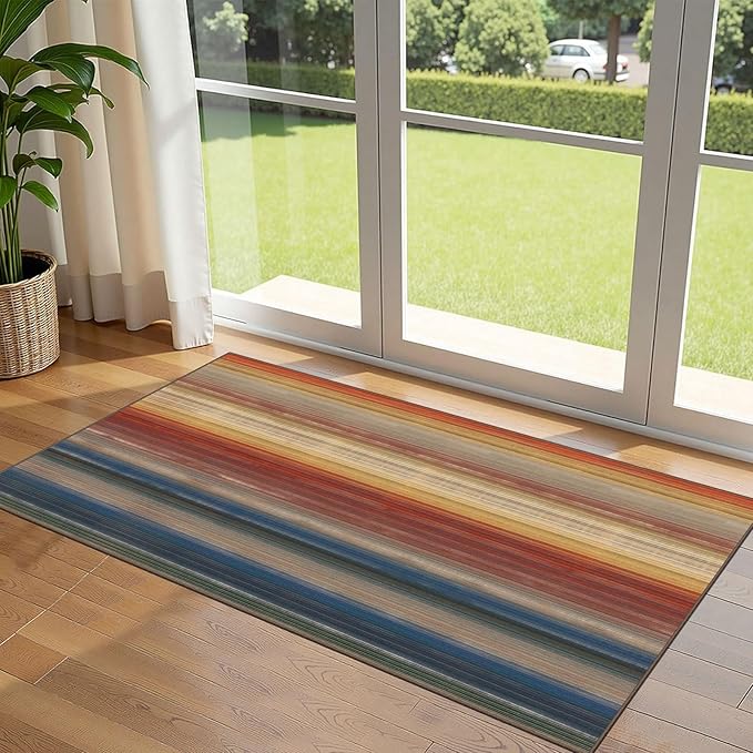 Front Door Mat Indoor Entrance - 2x4.3 Ft Ombre Washable Layered Doormat Outdoor Entrance Porch Rug Non-Slip Modern Abstract Runner Rug for Kitchen Hallway Bedroom Laundry Room Porch Decor