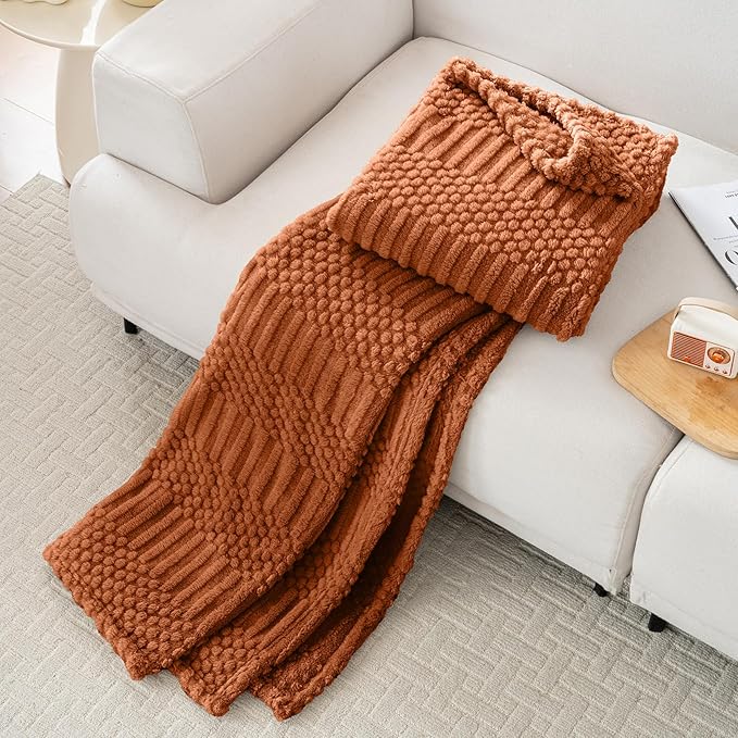 90x90 Inch Rust Queen Bed Blanket - Soft & Fluffy Fleece, Cute & Aesthetic, Perfect for Sofa, Couch, Bed, Living Room & Bedroom, All-Season Use, Plush & Cozy Decorative Blanket