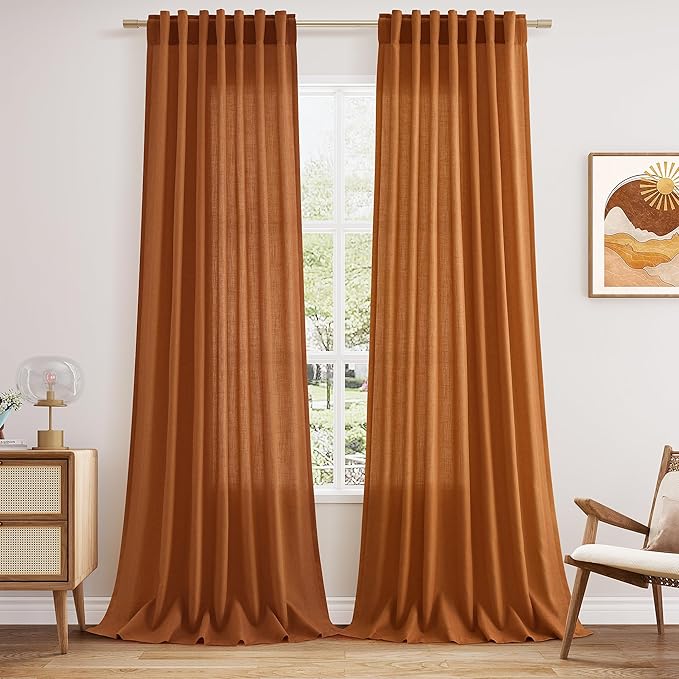 Desert Orange Semi Sheer Curtains 108 Inches for Living Room Back Tab Loop Pocket Large Window Curtain Extra Long Light Filtering Drapes High Ceiling Curtain for Large Window 52x108,2 Panels