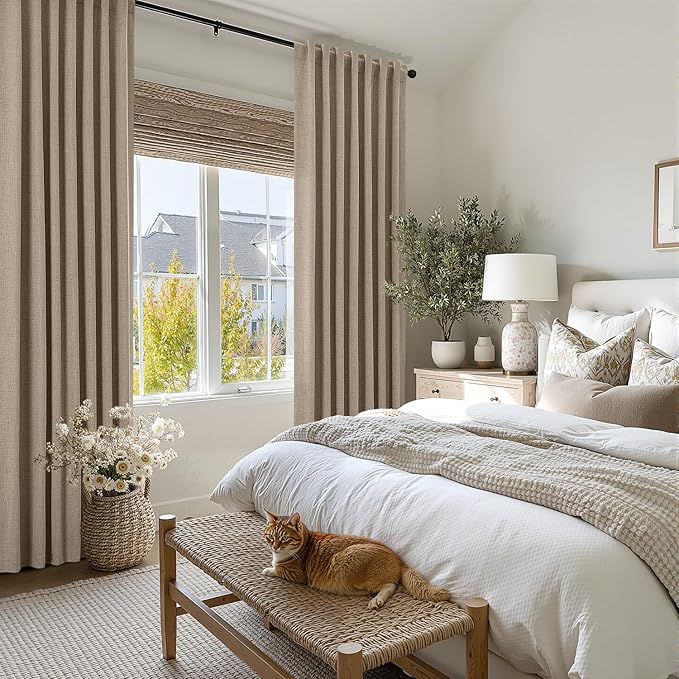 MIULEE 100% Blackout Linen Curtains for Bedroom, Brown Solid Luxury Decor Thermal Insulation Room Darkening Drapes for Living Room Nursery Back Tab Rod Pocket 42 x 96 Inches, 2 Panels