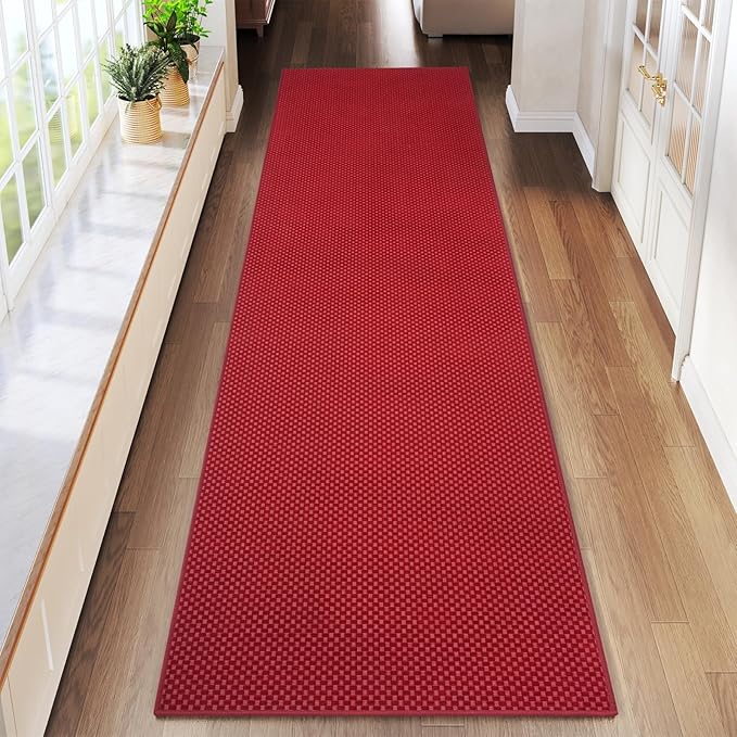 YDKGL 2x8 ft Hallway Runner Rug Extra Long Boho Woven Kitchen Runner Rugs Mat Non Slip Washable, Soft Entryway Laundry Hall Floor Runner Carpet for Indoor Backdoor Bedroom Hallway Living Room, Red