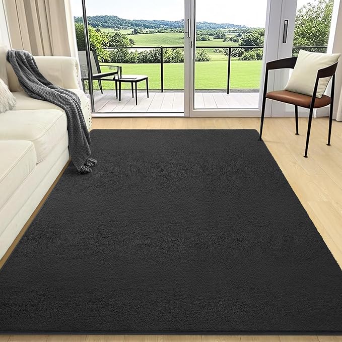AROGAN Modern Shag Area Rug for Living Room, 5x7 Feet Washable Rugs for Bedroom, Indoor Floor Carpet, Plush Memory Foam Bedside Rugs for Kids Girls Teens Low Pile Rug, Dark Grey