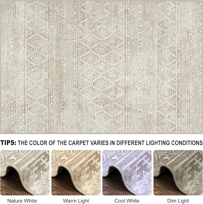 6x9 Area Rugs Washable Rug: Anti-Skid Abstract Modern Living Room Rug Soft Thin Carpets Indoor Floor Non-Shedding Carpet for Bedroom Dining Farmhouse Nursery Home Office (Beige/Light Brown, 6'x9')
