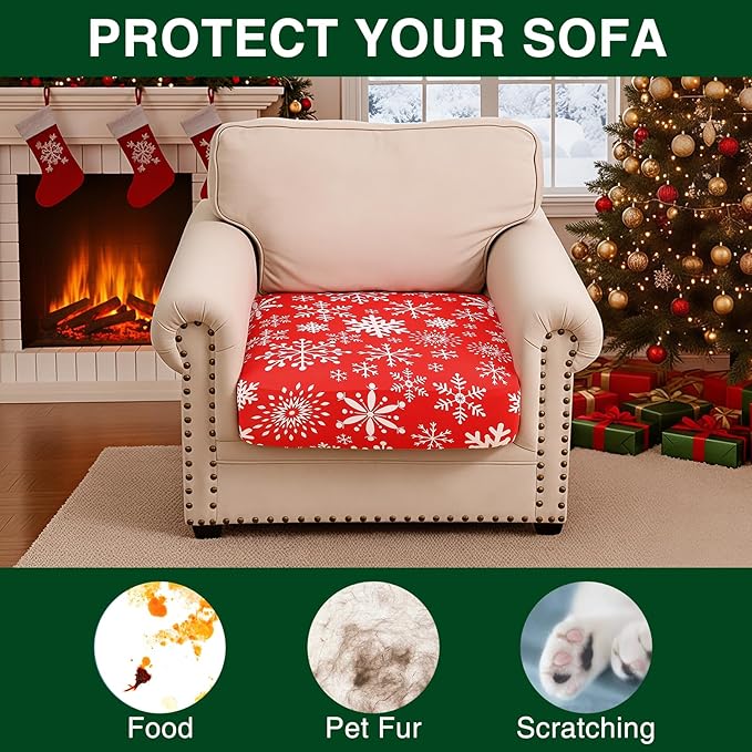 Smiry Printed Couch Cushion Covers, Stretch Soft Couch Covers for Sofa, Washable Non-Slip Sofa Slipcover Furniture Protector for Indoor and Outdoor (1 Pack, Red with White)