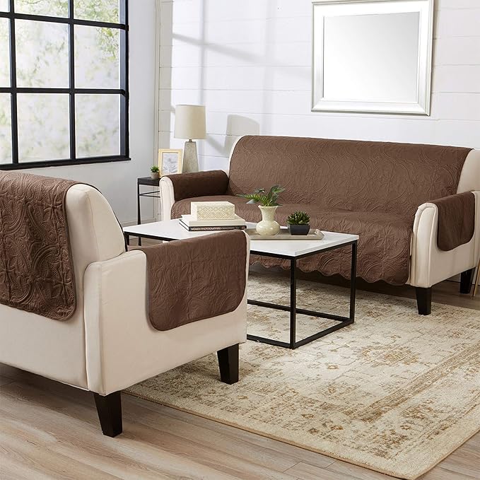 Great Bay Home Reversible Sofa Cover - Washable Slipcover Furniture Protector with Elastic Straps - Perfect for Kids & Pets - Quilted & Stitched Detail (Chocolate/Taupe)
