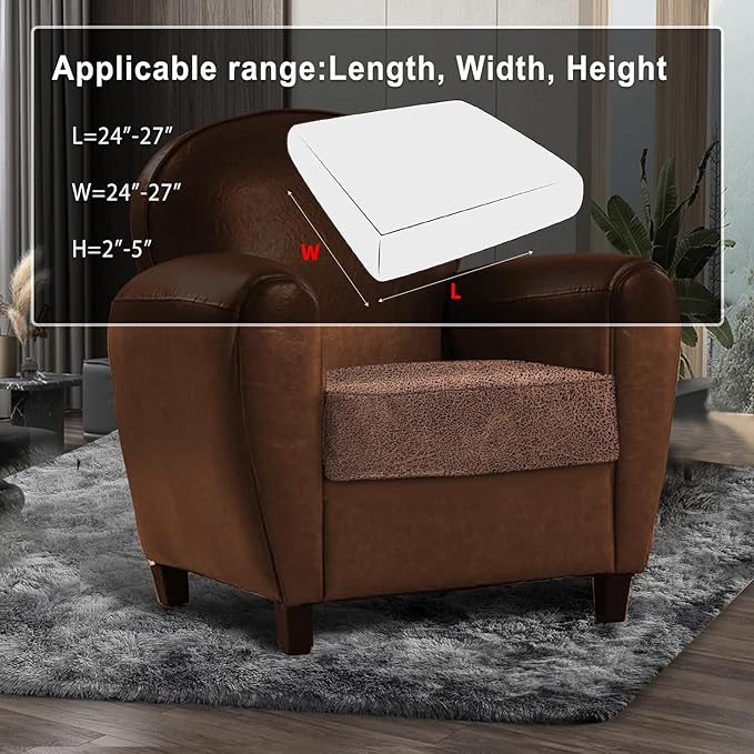 Leather Look Couch Cushion Covers Sofa Seat Slipcovers Sets Couches Furniture Protector for Sectional Armchair Loveseat Pets Kids Stretch Spandex Fabric (1 Cushion Armchair, Brown)